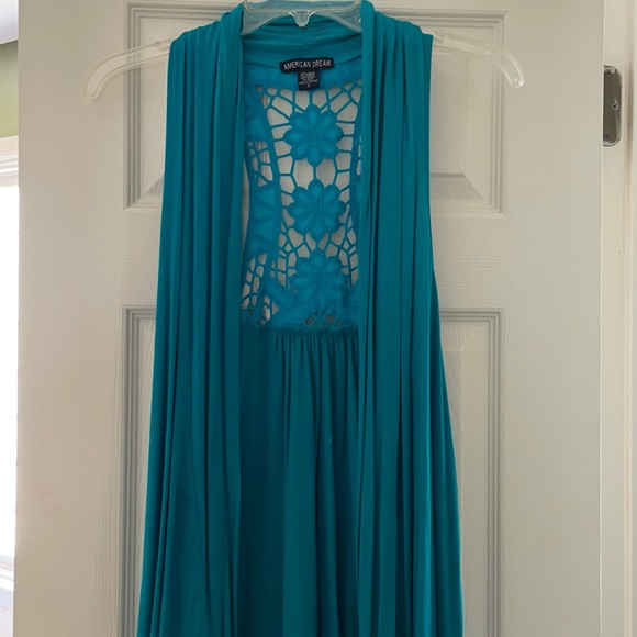 Aqua/teal/turquoise sleeveless cotton cardigan - Picture 1 of 6